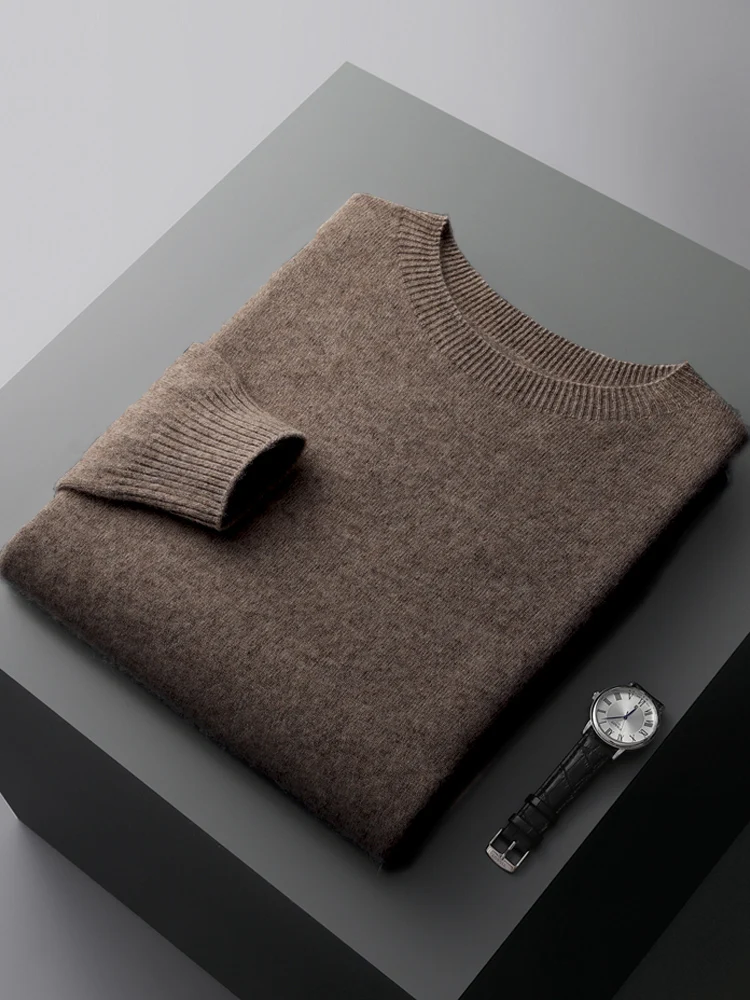 Basic Men's Seamless Wool Pullover Sweater Autumn Winter O-neck Solid 100% Merino Wool Knitwear Casual Simple Man Clothes Tops