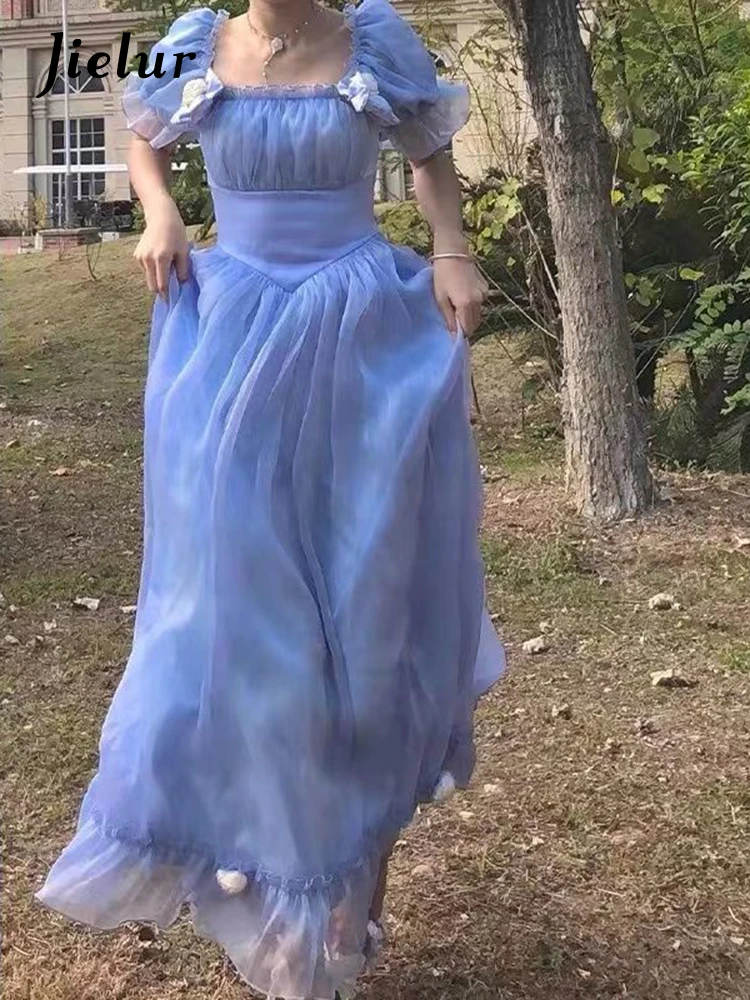 Jielur Frankreich Fee Süße Kleid Frauen Vintage Abend Party Midi Kleider Casual Designer Chic Prinzessin Retro Weiß Kleid