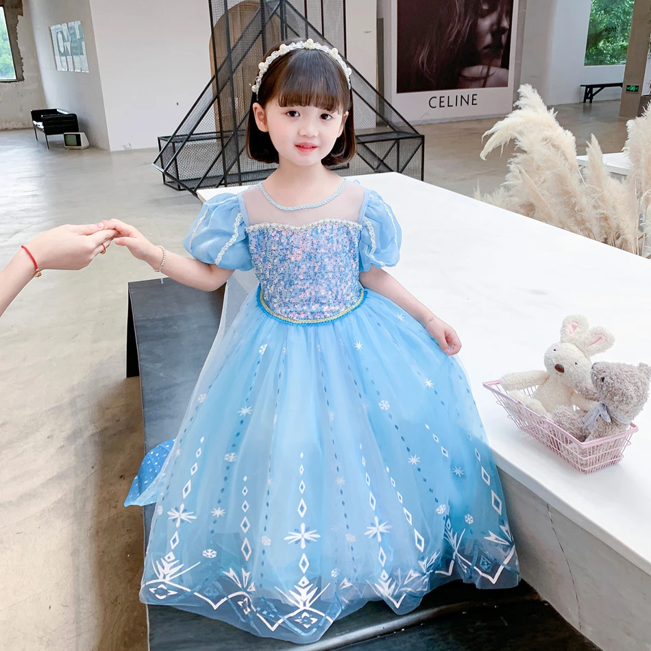 Robe Princesse Reine des Neiges Elsa Bleue