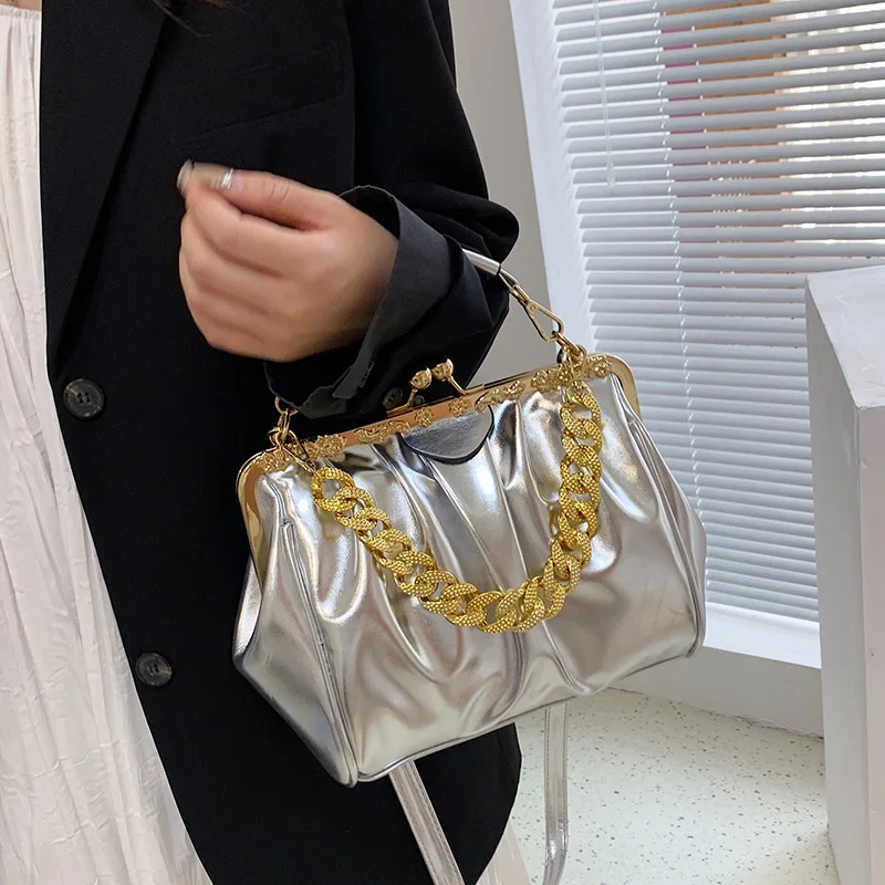 Women Handbags Brand Women Chain Shoulder Bags Kiss Lock Shell Clip Ruched Lady Crossbody Bags Pu Leather leather shoulder bag pu crossbody bag crossbody bag