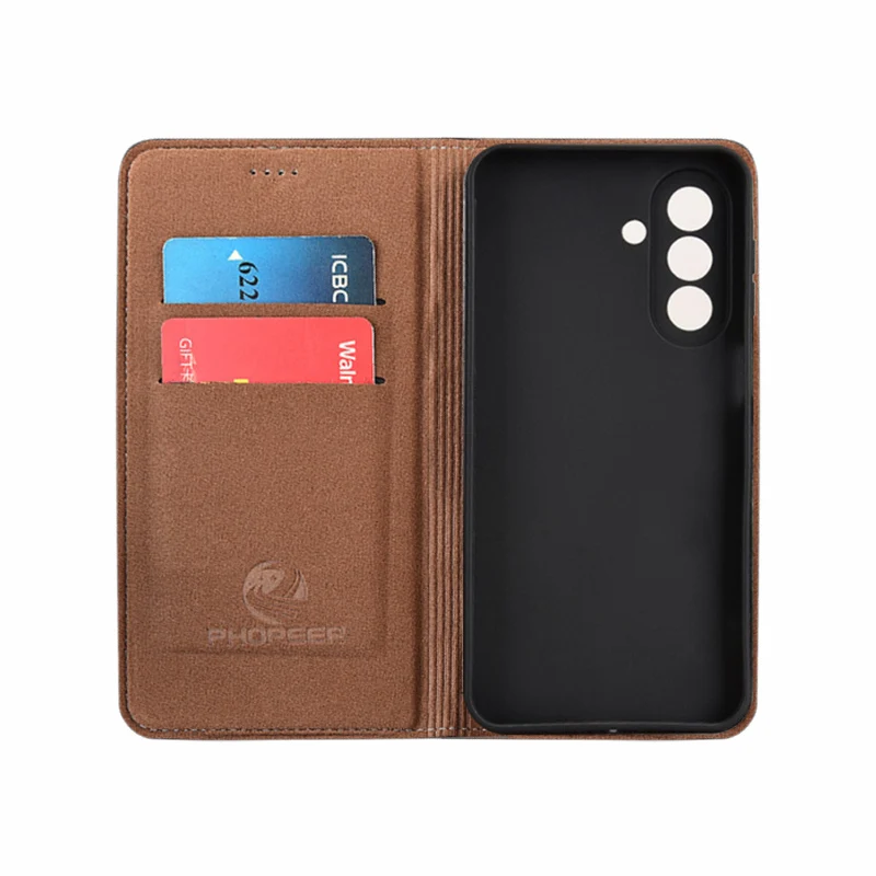 Luxury Napa Texture Genuine Leather Flip Wallet Case with Magnetic Closure and Card Pockets