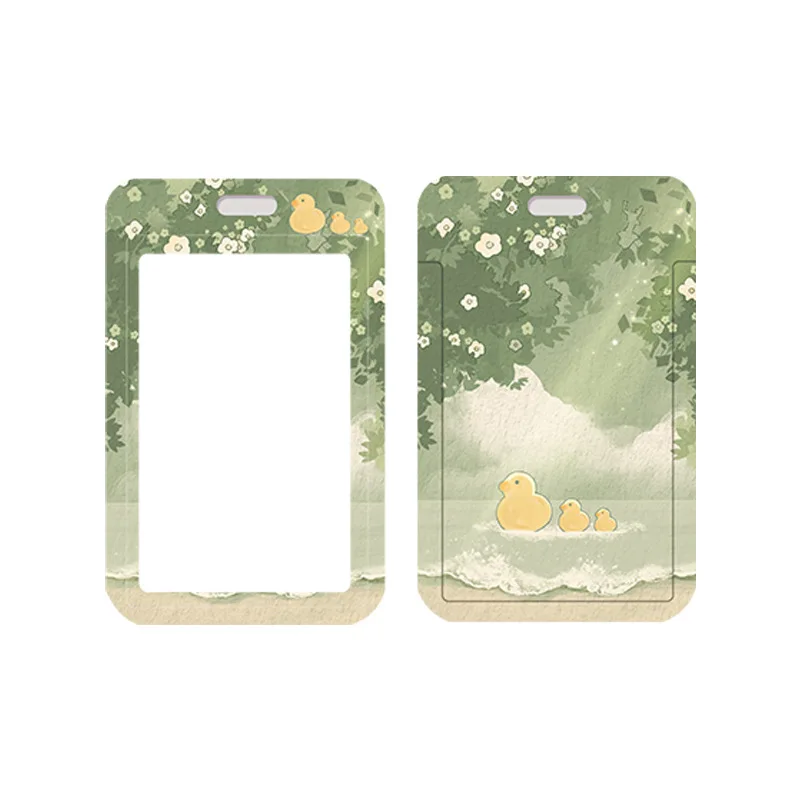 1 PCS Fresh Green Flowers Cartoon Card Holder Campus Student Card Bus Access ABS Plastic Protection Cover