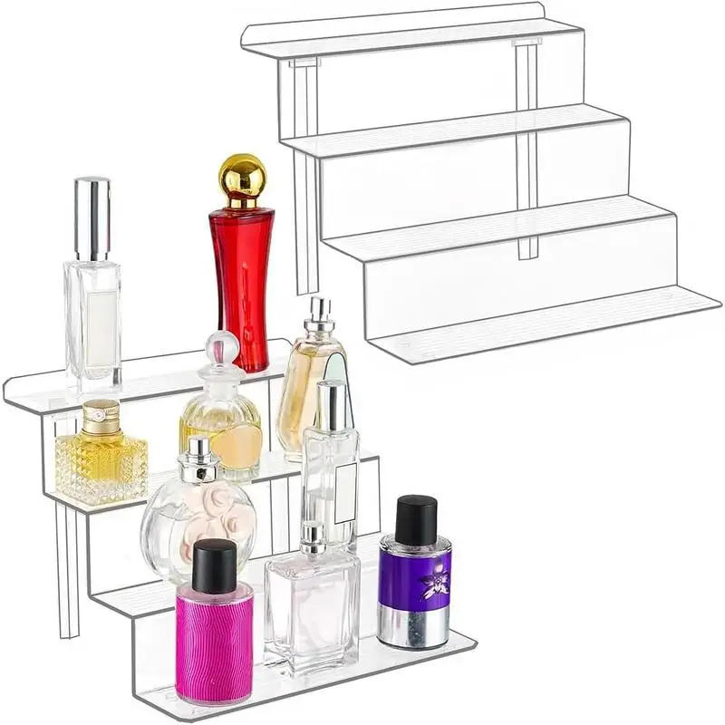 

Acrylic Riser Display Shelf 4 Tier Display Riser 4 Tier Perfume Organizer Cupcake Stand Doll Transparent Trapezoidal Blind Box
