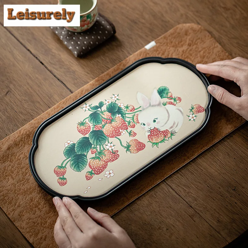 Cute Strawberry Rabbit Water Absorbing Pot Bearing Holder Japanese Dry Brew Table Tea Tray Tea Board Cafes Accessories Ornaments