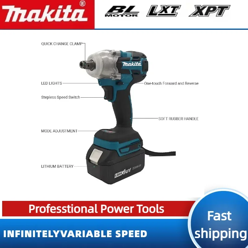 Makita DTW600 18V /20V 무선 임팩트 렌치 고 토크 브러시리스 전기 렌치 충전식 자동 수리 전동 공구