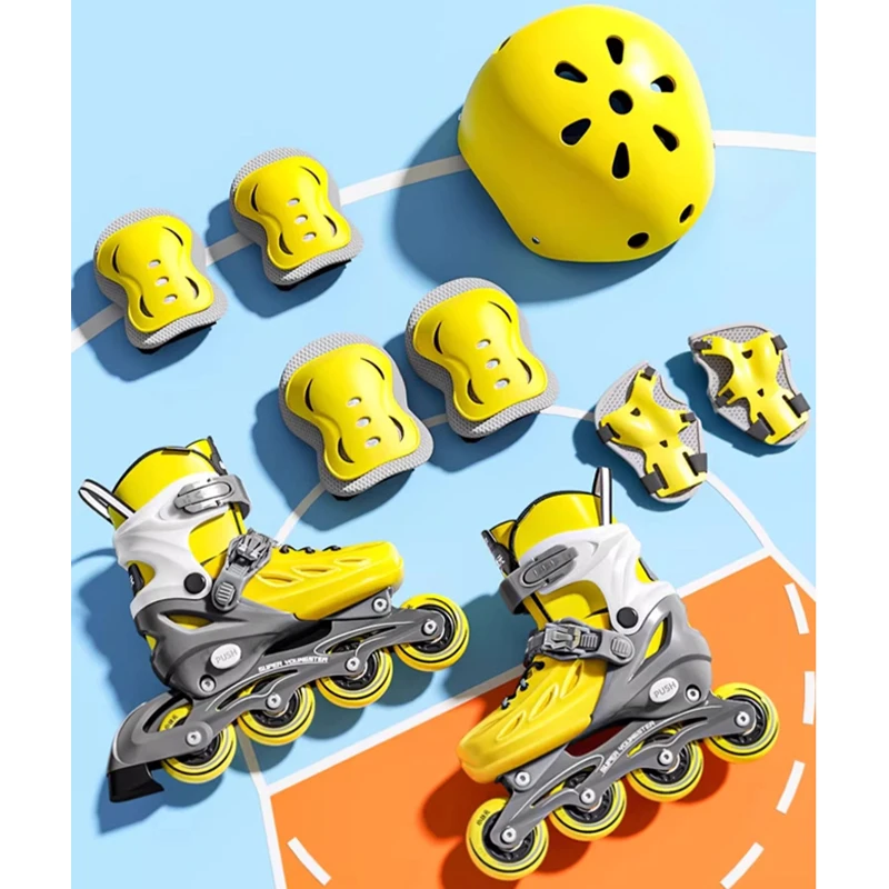 Kids Beginner Inline Roller Skate Shoes Knee Elbow Pads Helmet Set