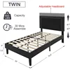 Double size platform bed frame adjustable cushioned headboard, sturdy wooden strip support, easy to assemble 2
