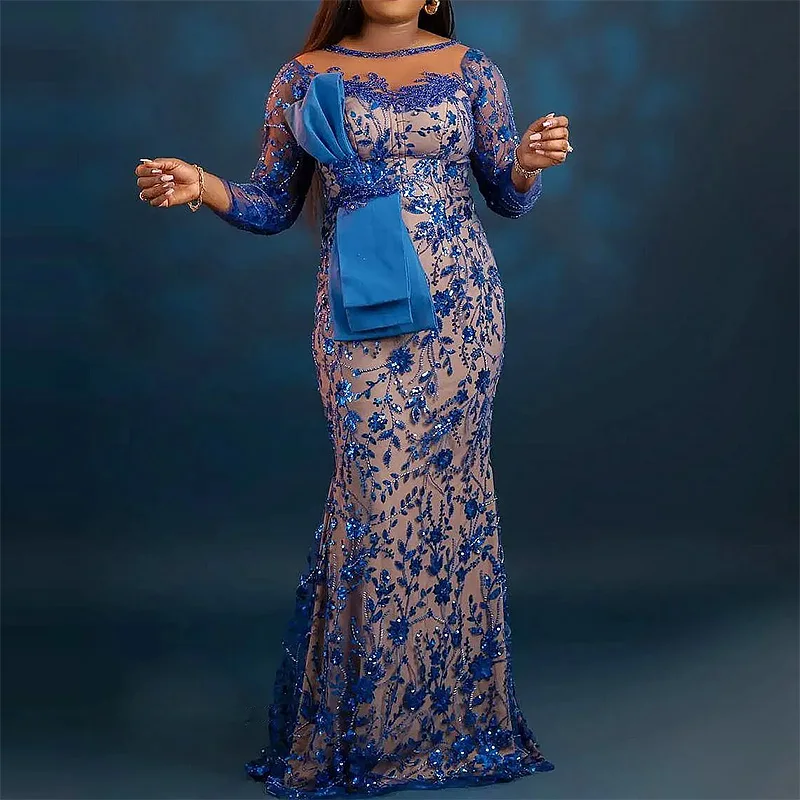 

Luxury Beads Evening Dresses for African Women Boat-Neck Floor-Length Mermaid Prom Party Gala Special Events Dance Maxi 2023 New