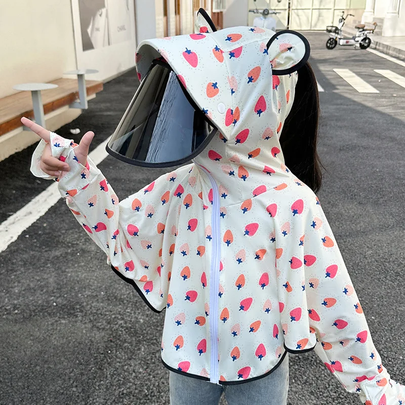 Children Skinsuits Ice Silk Summer UV Proection Boys Girls Breathable Hooded Jacket For Outdoor Hiking Trekiing Beach Travel