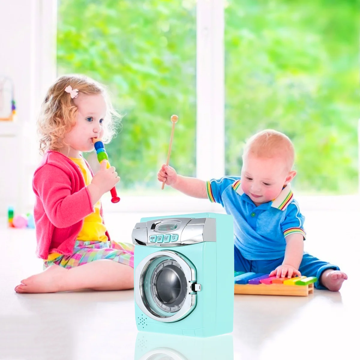 Play Washer and Dryer for Kids Washing Machine Toy Toys Early Education Set Realistic Pretend Appliance Blue Creative 6