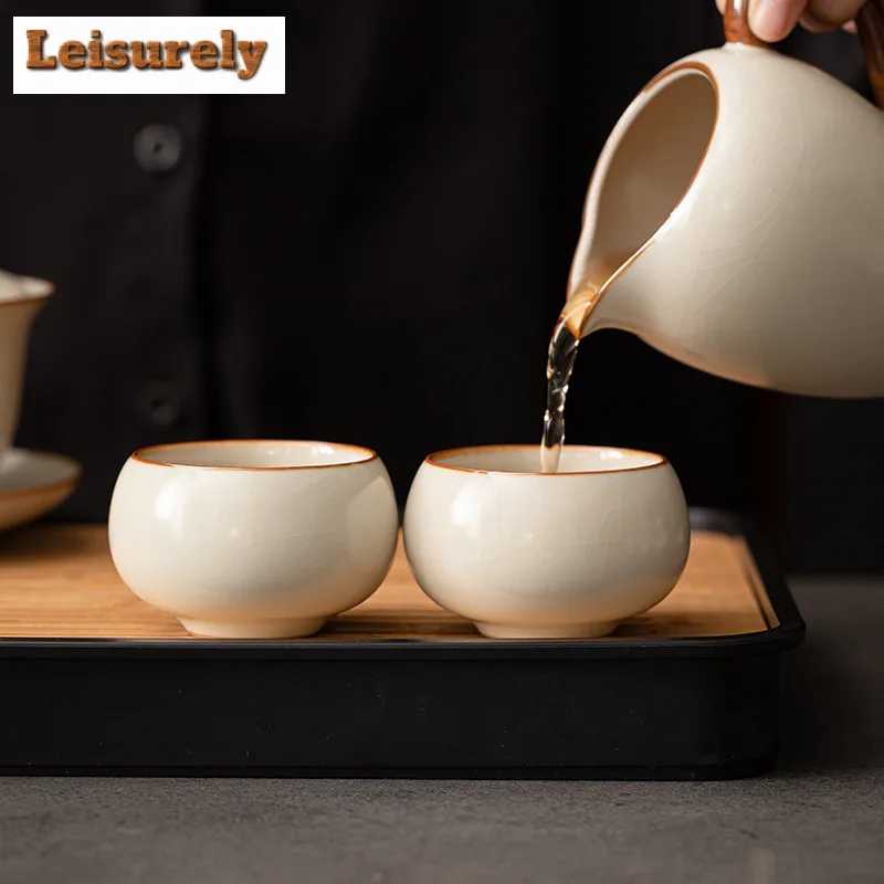 2pc/lot Cream Ru Kiln Porcelain Teacup Japanese Tea Bowl Teacup Fragrance Cup Jianzhan Master Cups Tea Items Accessories 90ml
