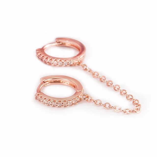 Boucles d'oreilles tendance en acier inoxydable pour femmes, 1 pièce, chaîne à Double perçage, fleur coréenne, Zircon, clous de perçage, bijoux à la mode