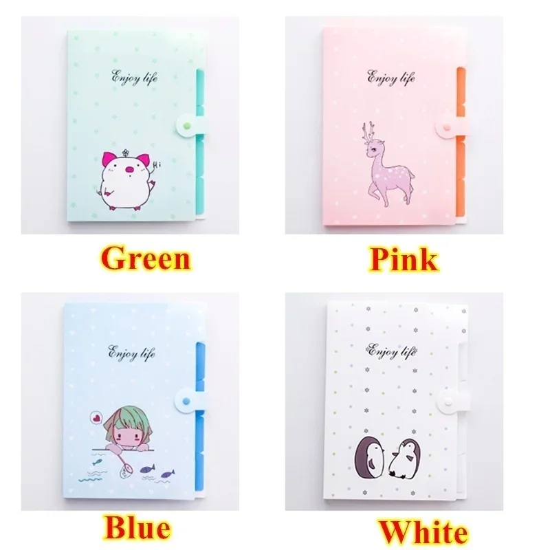 Cute Plastic A4 File Folders 5 Pockets Office Expanding Document Stationery Organizer with Button Closure School Supplies file bag
