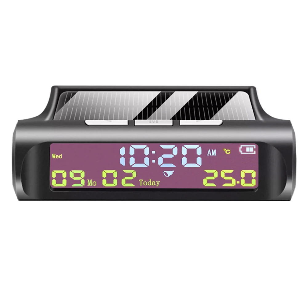 Car Clock Car Voltmeter Thermometer Car Clock Thermometer AN01 Solar LCD Car Digital Clock With Date Week Time Inner Temperature Display Voltage Meter Solor Charging