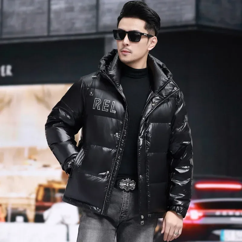 thumbnail image 1 of Chaqueta de plumón ultraligera para hombre, chaquetas cortas con capucha, ropa de diseñador para hombre, con relleno de plumón de pato, abrigo informal para el frío para hombre para invierno, 1 of 5