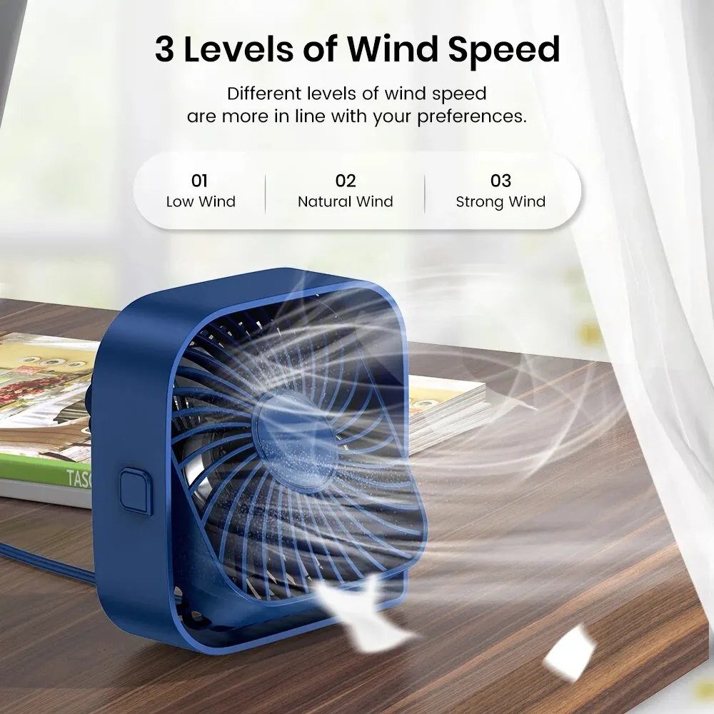 TOPK Mini Portable Fan,USB Desk Fan Table,Quiet 3 Speed Wind Personal Fan 360°Rotatable Head Standing Fans for Room Camping Hom 4