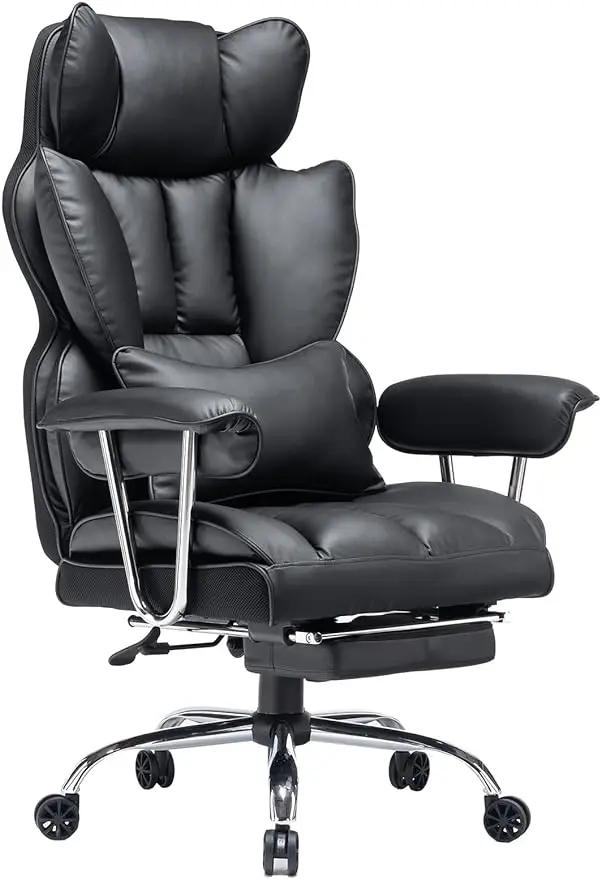 

Desk Office Chair 400LBS, Big High Back PU Leather Computer Chair, Executive Office Chair with Leg Rest and Lumbar Support