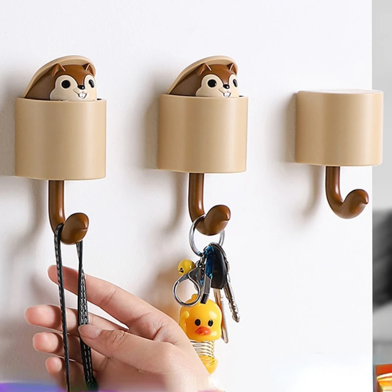 

Squirrel Hook Cute Animals Storage Adhesive Door Behind No Punching Creative Small Sticky Hook Wall Hanging Coat Robe Hanger