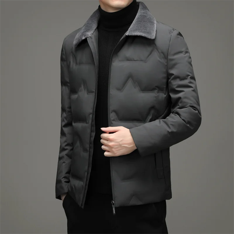 New 2023 Autumn Winter Men's White Duck Down Jackets Solid Casual Fur Collar Warm Puffer Coats Outwear Short Down Parkas Clothes add new women basic coats autumn denim hole jackets vintage frayed cashmere jeans coat casual outwear cotton washed fur collar