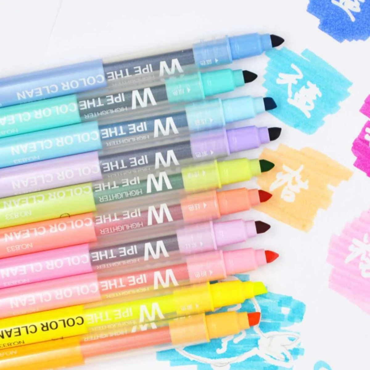 10pcs/set Double Tips Erasable Highlighters Cute Fluorescent Pen With Rubber For Art Drawing Doodling Marking Supplies