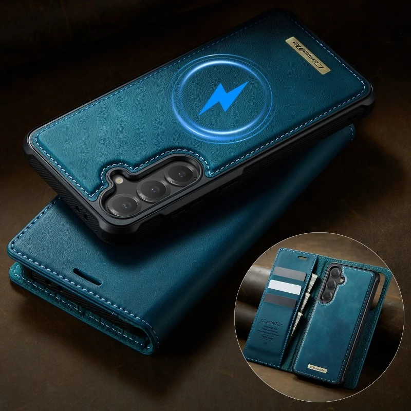 Magnetic Leather Flip Wallet Phone Case with Wireless Charging Compatibility