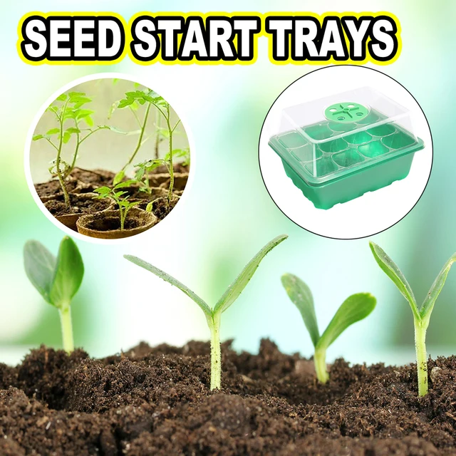 12 Rácsos Vetőmag Indító Készlet Növényi Vetőmagok Grow Box Pottel Tálcák Csírázási Doboz Kupolával És Alapja A Palánták Beltéri Kertészkedéséhez - Image 2