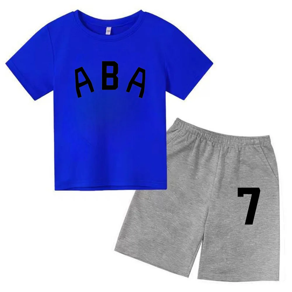 thumbnail image 1 of Ropa de bebé con estampado de letras para niños y adolescentes, conjunto de camiseta y pantalones cortos de verano de 2 piezas, conjunto informal de manga corta para niños y niñas, 1 of 5
