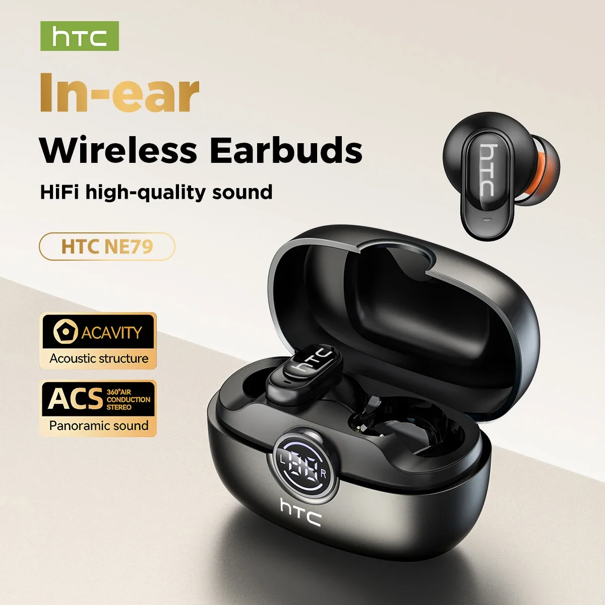 HTC NE79 TWS Kabellose Bluetooth-Kopfhörer: KI-Übersetzer-Ohrhörer mit Geräuschunterdrückung, Langer Akkulaufzeit, Premium-Audio-Kopfhörer