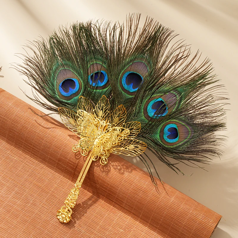 Peacock Feather Fan Open Screen Hand-held Accessorie Female Chinese Style Costume Shooting Photo Fan, Home Decoration, 1Pc