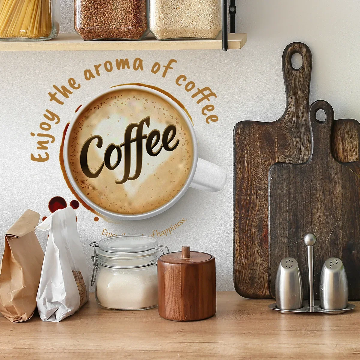 Personalized Creative Coffee Cup Cafe Background Landscaping Decorative Wall Stickers Self-adhesive Wall Stickers