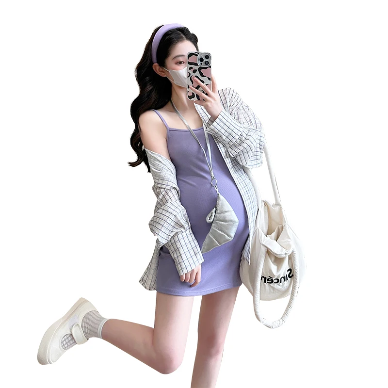 D68397# Blouse + Dress Maternity Clothes Thin Slip Dress Women Stylish New In Matching Sets Summer Slim 2 Pcs Clothing
