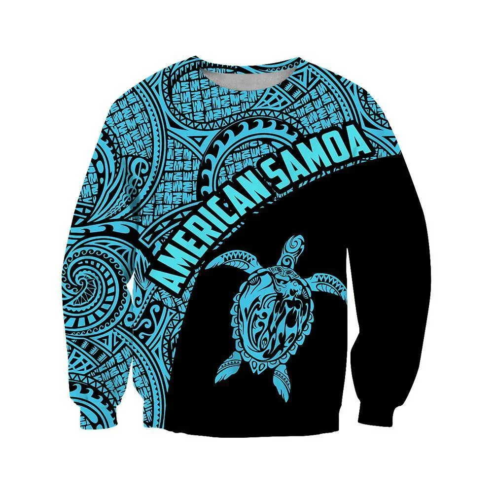 

HX Polynesian Sweatshirts American Samoa Tattoo Pattern Sportshirts Polyester 3D Graphic Pocket Tops Harajuku Men Clothing