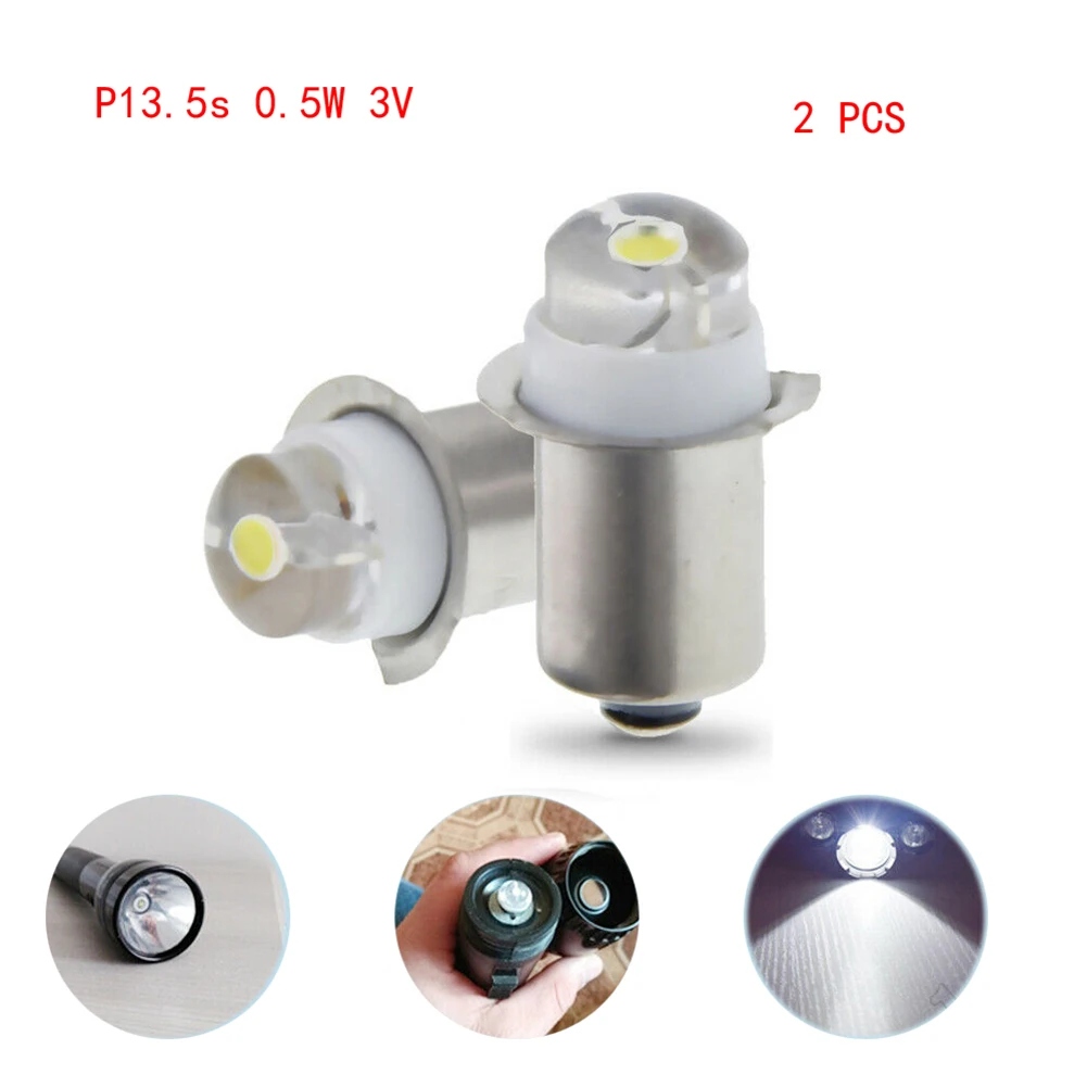 Illuminate Your Path with 2pcs 34 56V 0 5W 6000K White LED P13 5S Replacement Bulb for Flashlight Lantern Torch