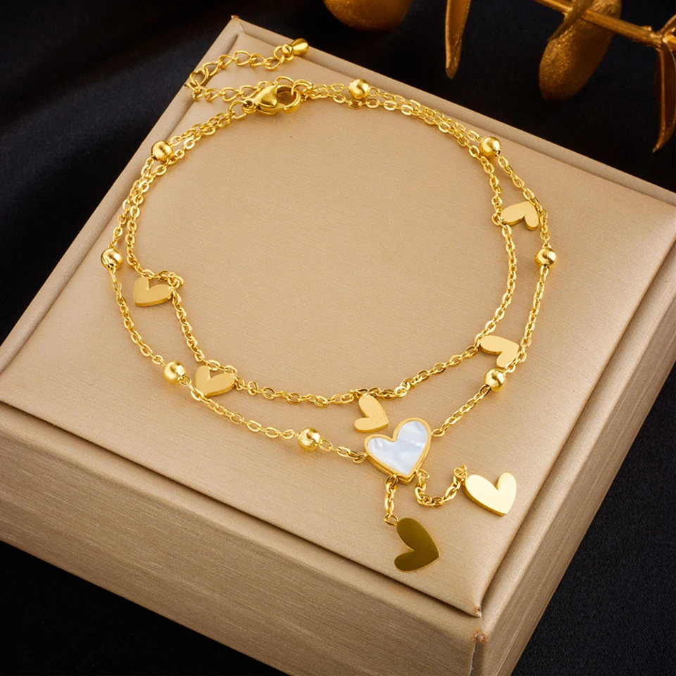 Ankle Chains Fashion Accessories ZAKOL Fashion Stainless Steel Heart Electrocardiogram For Women Gold Color Chain Bracelet Jewelry Gift