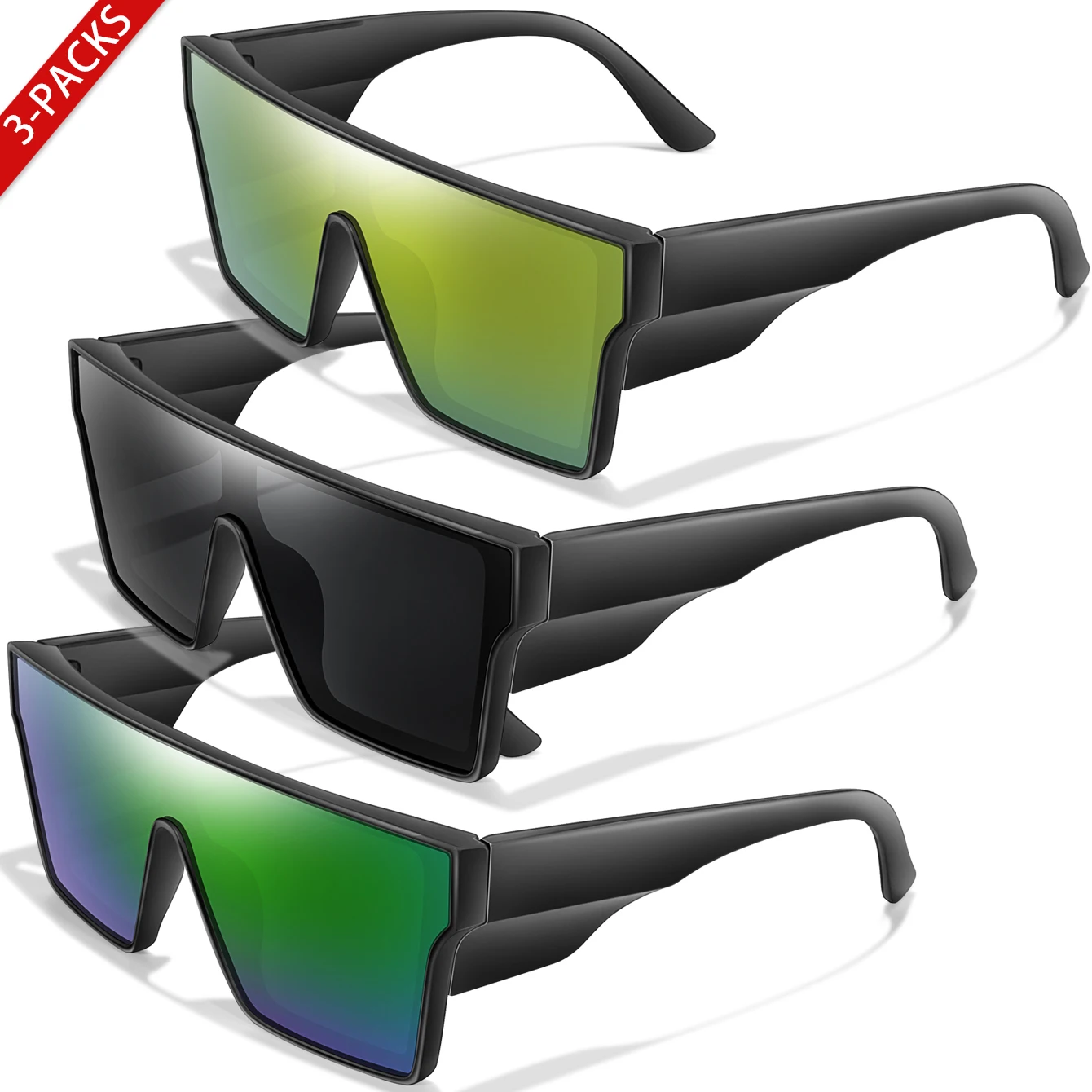 3 PCS Big Frame Colorful Lens Cycling Sunglasses UV400
