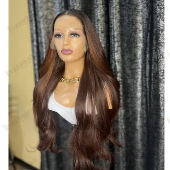 Long Natural Straight Full Lace Front Wigs Honey Brown Hightlight Glueless13X6/13x4Lace Front Wig Human Hai Wigs Easy Daily Wear