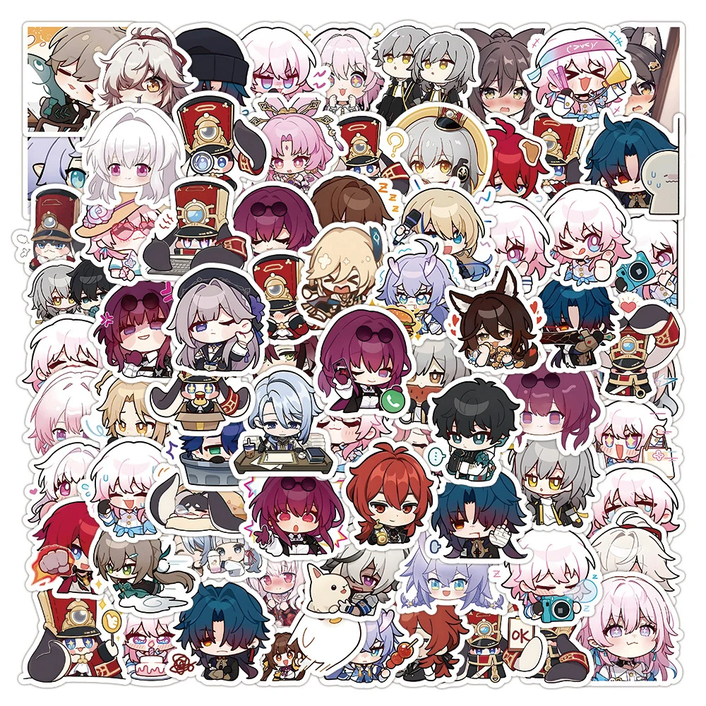 10/30/50/100pcs Q Version Honkai Star Rail Stickers Kawaii Game Cartoon Decal Skateboard Bike  Laptop Phone Toy Sticker for Kids cartoon anime kawaii version q honkai star rail stickers for laptop suitcase album stationery waterproof decals kids toys gifts