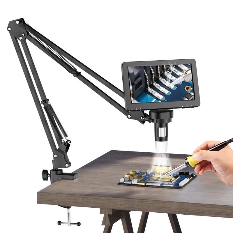 360 ° draaibare flexibele microscooparm universele telescopische opvouwbare houder voor industriële camera met 50 mm lensbevestigingsring