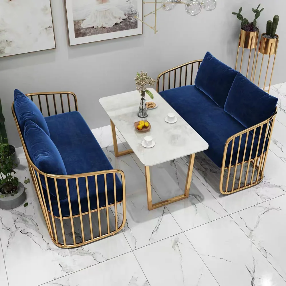 Nordic combination iron sofa chair beauty salon hotel tea shop commercial simple net red fabric sofa and coffee table