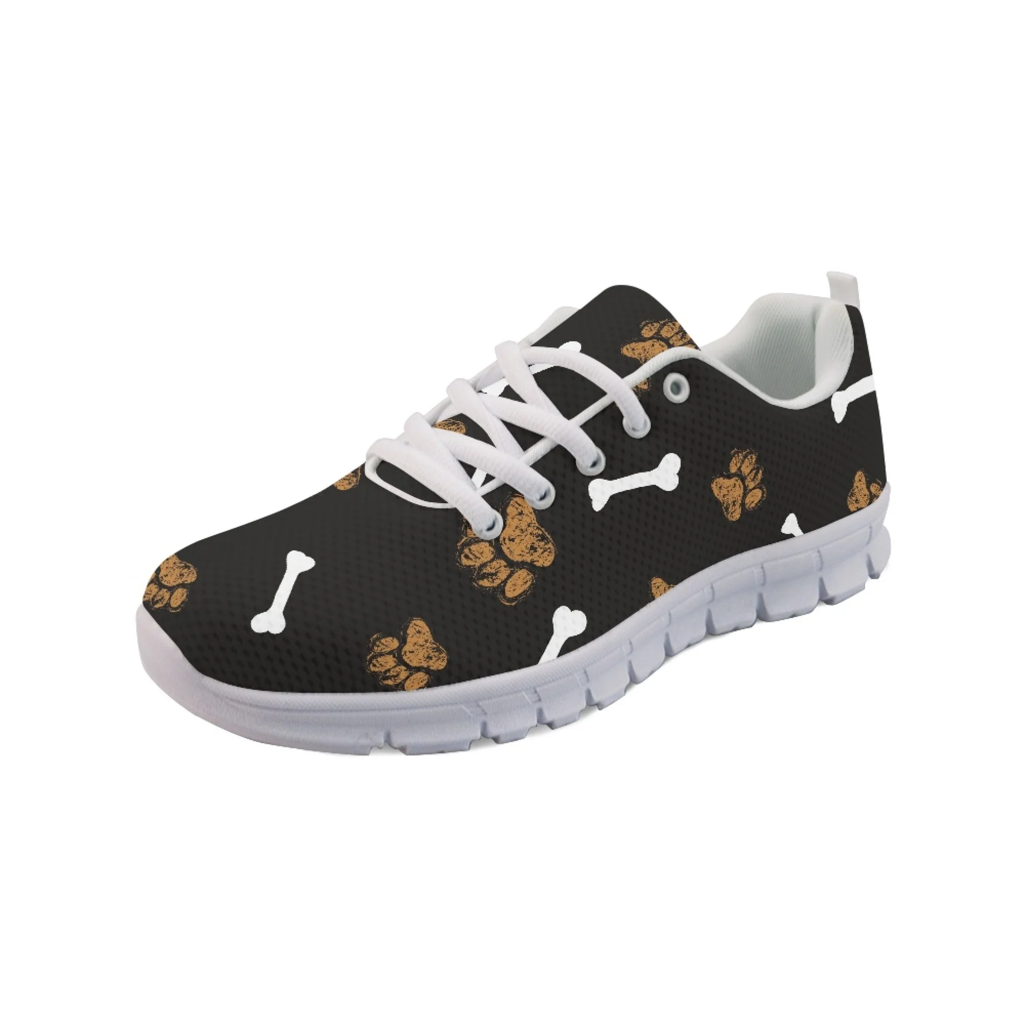 Yikeluo Fashion Black Paw Printing Women Lace Up  Shoes Casual Mesh Flats Sneaker for Ladies Breathable Zapatos Mujer