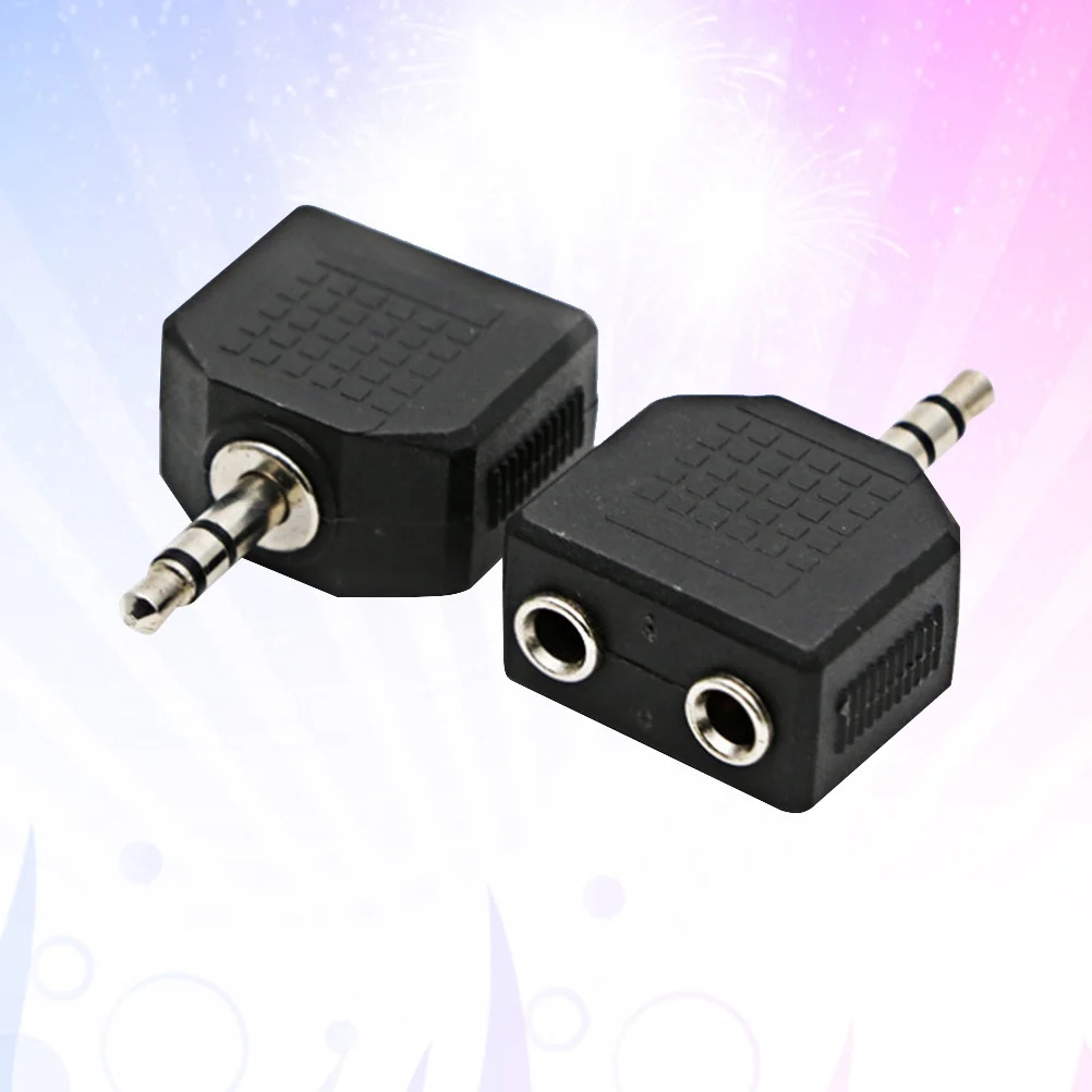 2pcs 35MM 1 to 2 Male to Female Double Mono Headphone Microphone Y Splitter Converter Stereo Audio Jack Plug Adapter Black