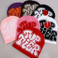 New Y2K Knitting Cap Heart Print Beanie Women Men Hat Fashion Wool Letter Hip Hop Cap Winter Warm Bonnet 1