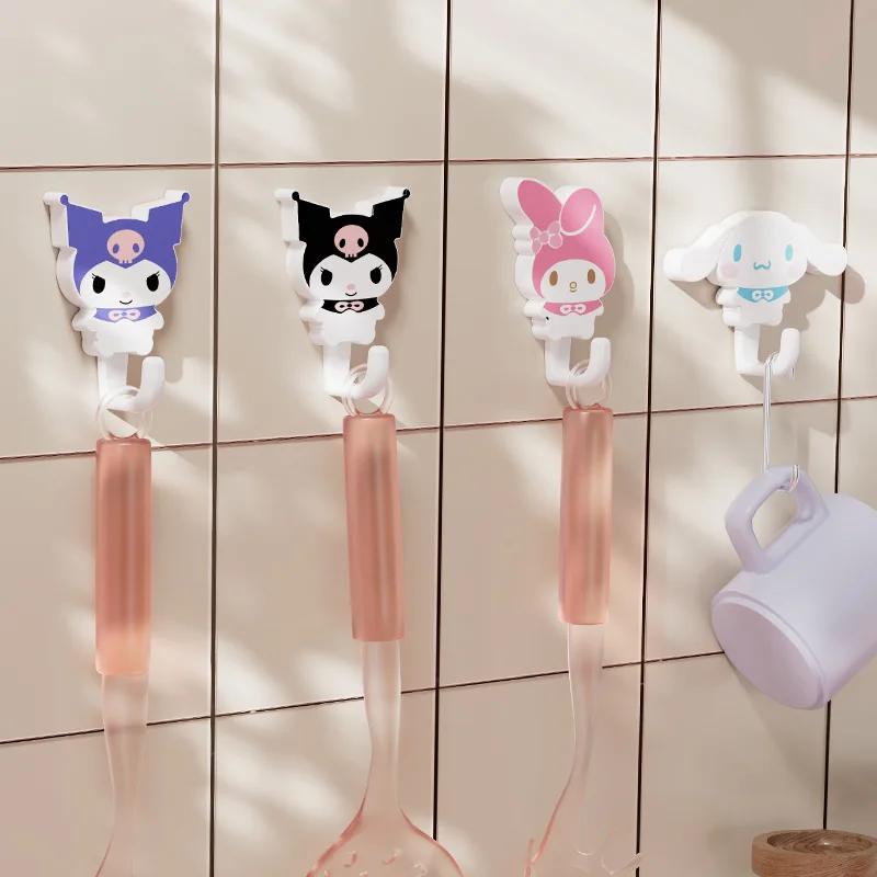 

2Pcs Sanrio Strong Self Adhesive Hooks Cartoon Cute Cinnamonroll My Melody Kitchen Bathroom Door Wall Multi-Function Hook