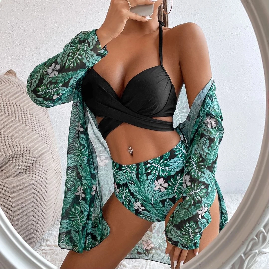 Sexy Bikinis And Cover Set Women Swimsuit Printed Swimwear High Waist Summer Strappy Bathing Suit Beach Wear Biquini Female