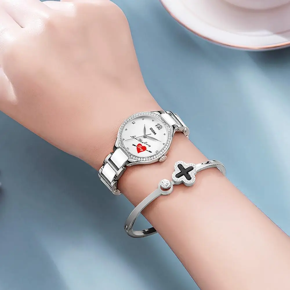 DOM Women Watch Diamonds Wrist Watches Ceramics Watchband Top Luxury Brand Dress Ladies Geneva Quartz Clock waterproof   G-1271