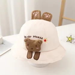 3Pcs/Pack Autumn Cartoon Fisherman Hat Boys Girls Cute Bear Cotton Hats Kids Headwear Accessories Children Sunshade Cap 3-24M
