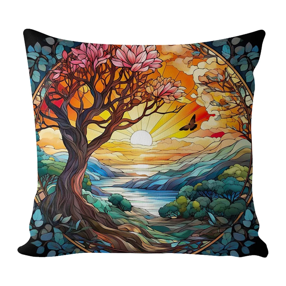 Cross Stitch Kit 17.72x17.72In Cross Stitch Pillow Cover with Instructions Cotton Cushion Embroidery for Adults Beginners Sewing Craft Gift