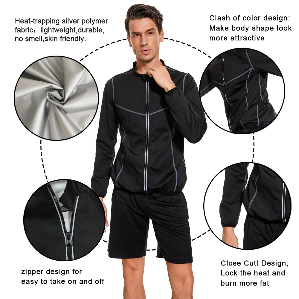 Sauna Sweat Jacket for Men Weight Loss Sportwear Fitness Slimming Running Outfit Fat Burning Workout Top sports jacket