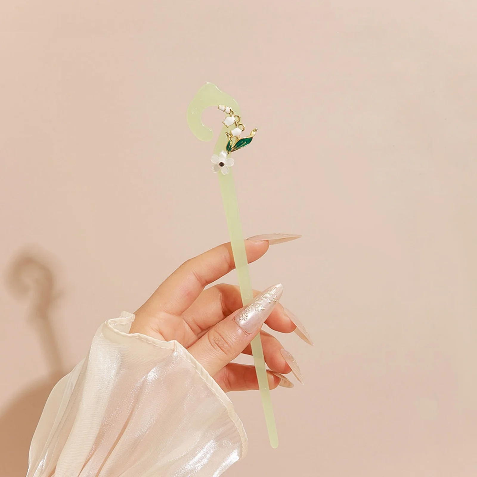 1PC Green & White Floral Hair Sticks, Jade - Like Hairpins Set, Perfect for Women's Delicate & Graceful Updos