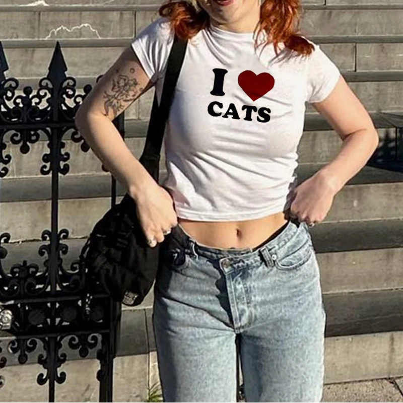 New printed T-shirt, fashionable casual short sleeved top, Y2K summer sexy electronic girl T-shirt, women's clothing